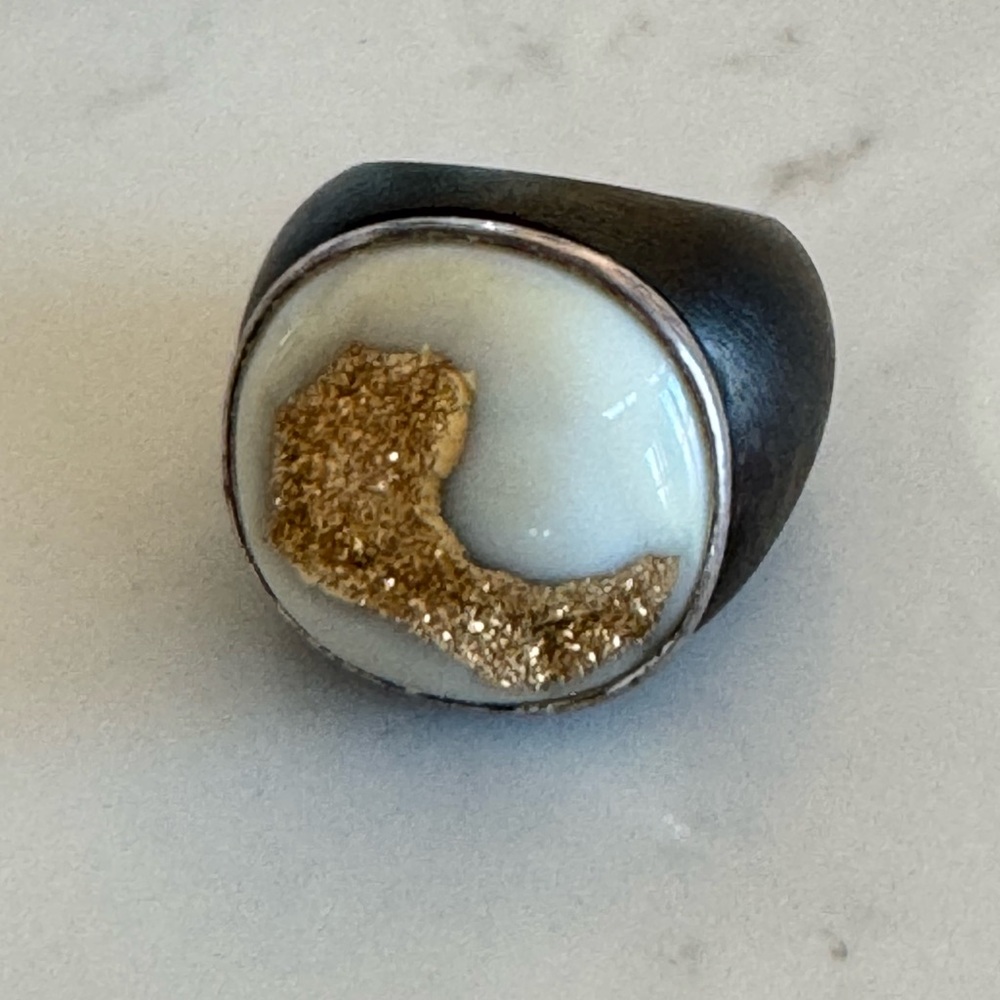 STUNNING • Natural Golden Druzy Agate Geode Ring - Picture 3 of 9